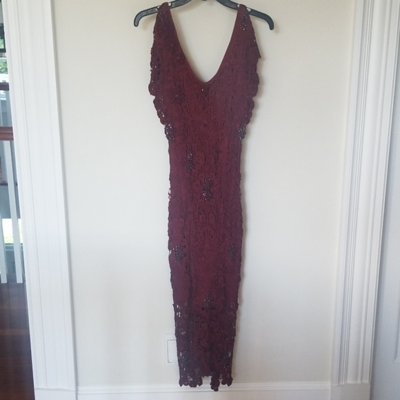 Dresses & Skirts - Like New Maroon beaded dress, smoke free home.
